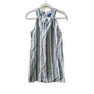 Antibes Blanc Striped Linen Sleeveless Shift Dress Women's XS Blue Gray